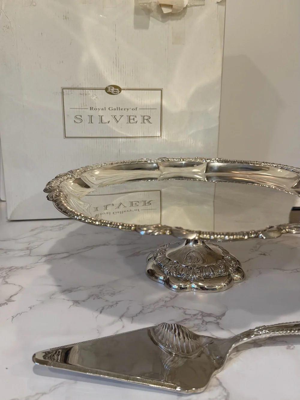 Vintage Silver Plated Pedestal Cake Stand w/ Server by Royal Gallery of Silver